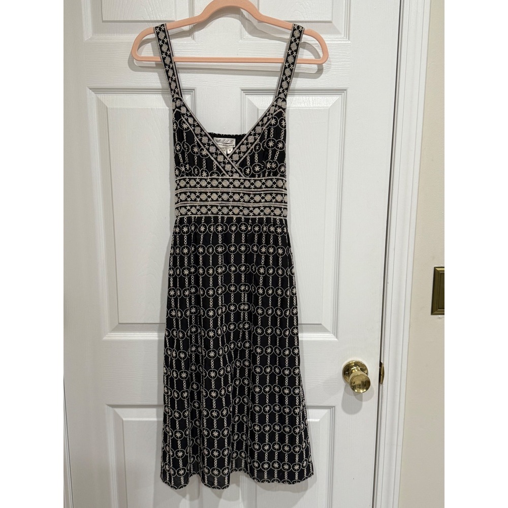 Sundress Boho Max Studio Black Embroidered Cotton V-Neck Size M NWT
